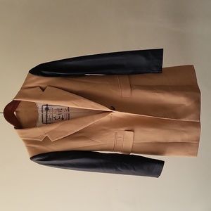 Five Plus Tailored Wool Blend and Lambskin Leather Single-Breasted Light…